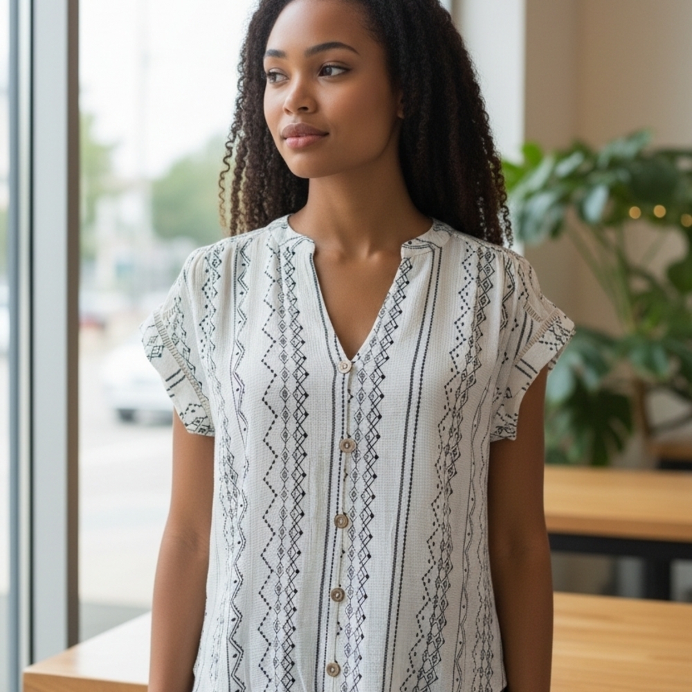 Blu Pepper White and Black Patterned Blouse